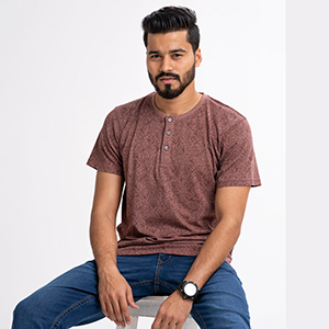 Brown Cotton Henley T-Shirt