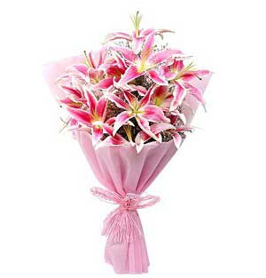 Elegant Bouquet: Imported Pink Lilies in Bloom