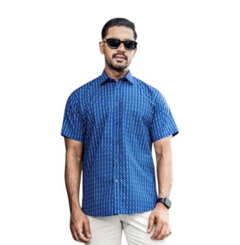 Blue color cotton printed half sleeve Shirt For Men