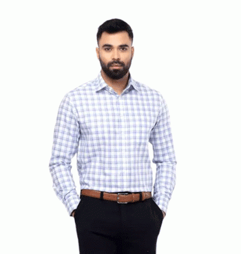 White Check Mixed Cotton Executive Shirt For Men