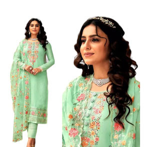 Pakistani Suits - Mint Green Straight Cut Trousers Suit For Women